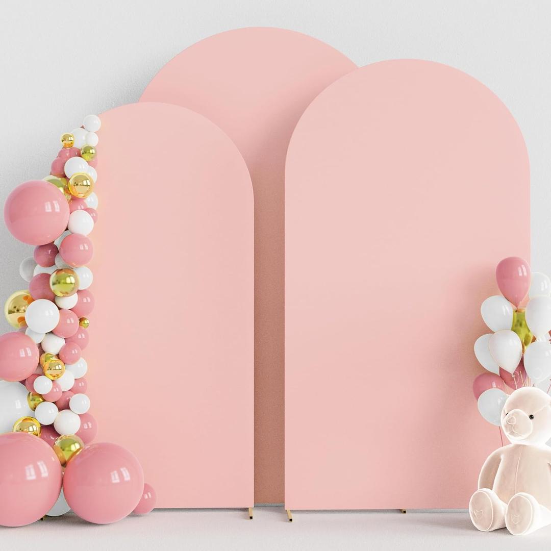 Wokceer Wedding Arch Cover (7.2FT, 6.6FT, 6FT) Set of 3 Spandex Fitted Wedding Arch Stand Covers for Round Top Chiara Arch Backdrop Stands Cover for Birthday Party Ceremony Banquet Decor Pale Pink