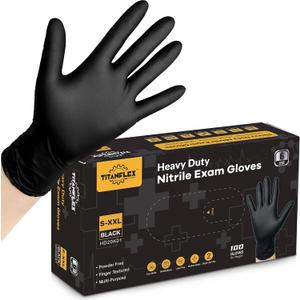 TitanFlex Disposable Nitrile Exam Gloves, 6-mil, Black, Heavy Duty, Latex Free, Food Safe for Cooking & Food Prep, Medium, 100 Gloves