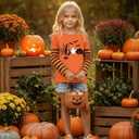 Toddler Halloween Shirts Boys Girls Spooky Pumpkin Skeleton Graphic Sweatshirt Halloween Kids Long Sleeve Tops 2-9 Years (Orange)