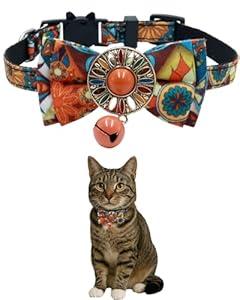 GoldTiger Cat Collar with Bow Tie, Premium Breakaway Cat Collar with Bell - Adjustable Pet Accessory for Small to Medium Cats (7.08-11.02 inches)