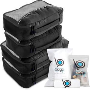 bago 7 Pcs Packing Cubes for Travel - 4 Travel Packing Cubes for Suitcases with 3 ZipLock Bags - Luggage Organizer Bags to Get Maximum Storage, Save Time & Effort to Pack (Black)