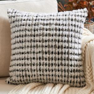 Aeckself Boho Chenille Tufted Pillow Cover 20x20 Inch, Decorative Square Throw Pillow Cover Neutral Pillowcase for Couch Bedroom Living Room, Black Gray