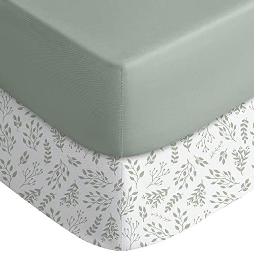 Yoofoss Baby Crib Sheets for Boys Girls, Fitted Crib Sheet 2 Pack for Standard Crib and Toddler Mattress, Super Soft Microfiber Baby Sheet 28x52x8in (Green+Leaf)