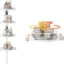 Shower Caddy Tension Pole with 4 L-Lazy Susan Organizer 360 Rotating 35-128 Inch No Drilling Floor Standing Shelves Adjustable Shower Rack for Bathroom Corner (White) (4 Tier-Rotation)