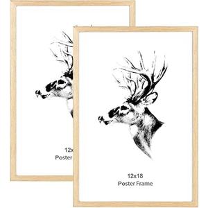 Yaetm Wood 12x18 Picture Frame Set of 2, Natural Solid Oak Wood 12x18 Poster Frame for Wall Gallery, Horizontal and Vertical Wall Mounting (2 pack, Oak)