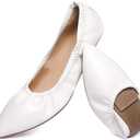 Women's Ballet Flat Slip On Flats - Classic Casual Dress Shoes, Foldable Portable Travel Ballet Walking Shoes (9, White)