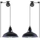 Plug in Pendant Light Industrial Pulley Pendant Lamp E26 Vintage Hanging Light Fixture With 16.4ft Cord On/Off Switch For Pool Table,Houseplant Grow lights,Kitchen Island,Sink 2 Pack Black