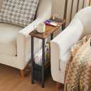 Slim Charging End Table with Storage - For Small Spaces and Bedroom (Rustic Brown)