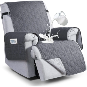 VANSOFY 100% Waterproof Recliner Chair Covers, Recliner Cover Non-Slip Dog Chair Cover Furniture Protector Washable Slipcover with Pocket, Elastic Straps for Pets, Dogs(Dark Gray, 23.6")