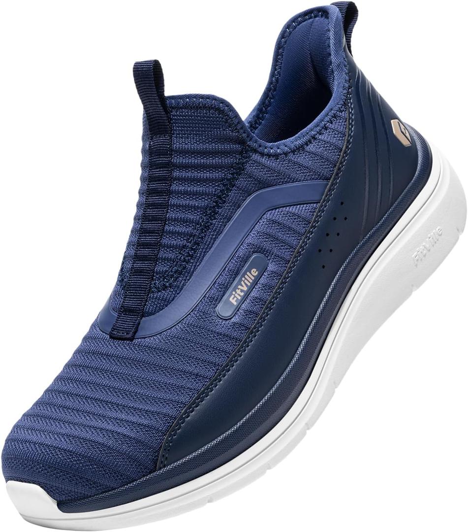 FitVille Men's Extra Wide Slip on Walking Shoes with Arch Support Men Slip on Sneakers for Foot Pain Relief-Stepease V2, Size 14 