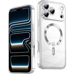 Slim Thin For iPhone 17 Pro Case Clear, Compatible with MagSafe, Built-In Camera Lens Protector, Shockproof Protective Phone Case, Soft Electroplated Magnetic Cover, Silver