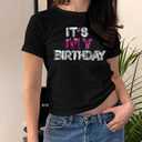 Birthday Shirts for Women It's My Birthday Graphic Tees Funny Crop Shirt Glitter Y2k Baby Short Sleeve Top (Black, M)