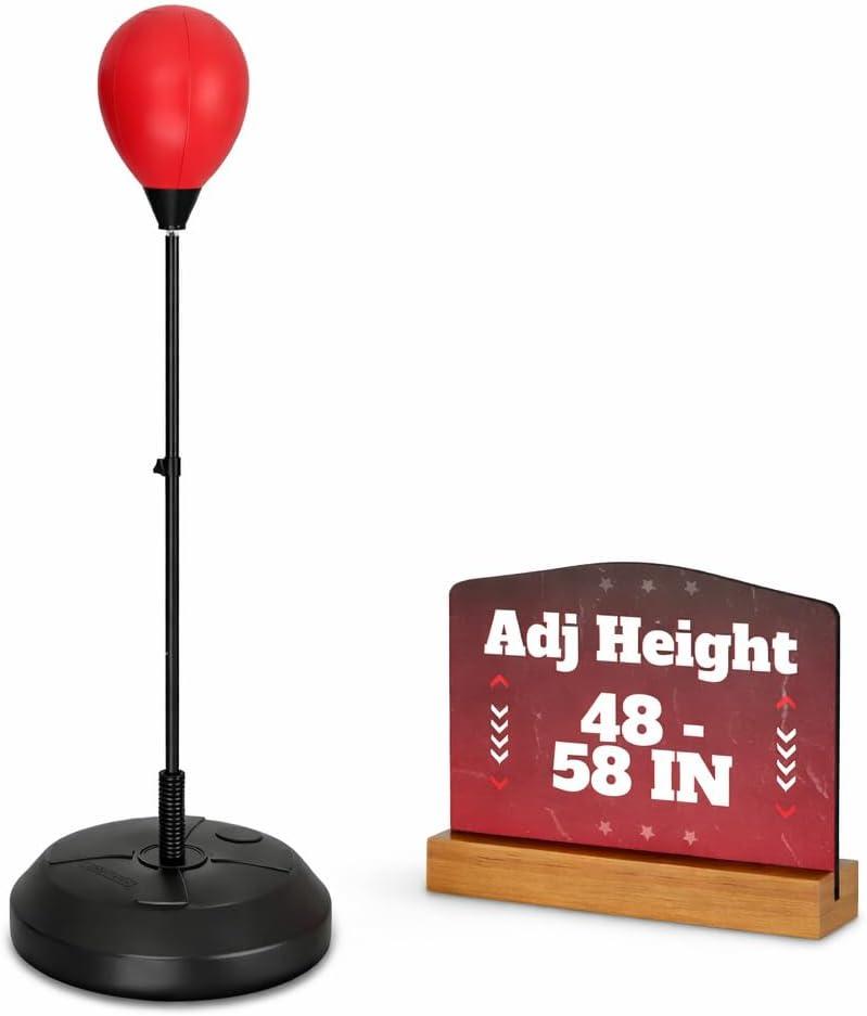Adjustable Boxing Reflex Bag with Stand 48"-58" Standing Punching Bag Kit with Gloves & Pump, Beginner Boxing Equipment for Training Coordination and Reaction Speed | Sport Gift for Home Workouts