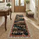 Runner Rug for Kitchen Rug Non Slip 2'6"x8' Washable Rugs with Rubber Backing Soft Nomadic Floral Animal Carpet Runner for Kitchen, Laundry, Bedroom, Bathroom, Green