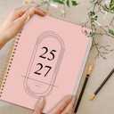 2 x Monthly Planner 2025-2027, Simplified Monthly Calendar Planner, 24 Months Calendar, July 2025 - June 2027, 7.3" * 9.5", Waterproof Cover with Spiral Bound, for Office, School - Pink