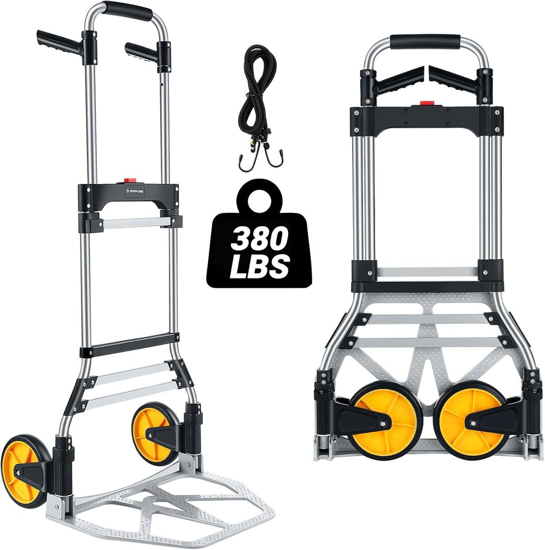380 LB Capacity Folding Hand Truck Heavy Duty Foldable Dolly Cart with Wheels, Aluminum Collapsible Hand Cart Portable Trolley Dolley with Telescoping Handle for Moving Use Gorpuire