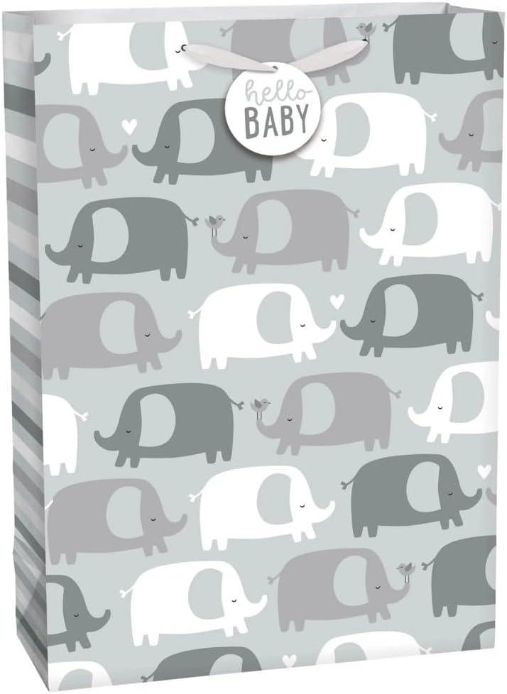 2 x Cute Gender Neutral Elephants Extra Large Gift Bag - 17" x 12.5" (1 Pc.) - Ideal for Baby Showers, Birthdays, Gender Reveal Parties, and More, 1 Count