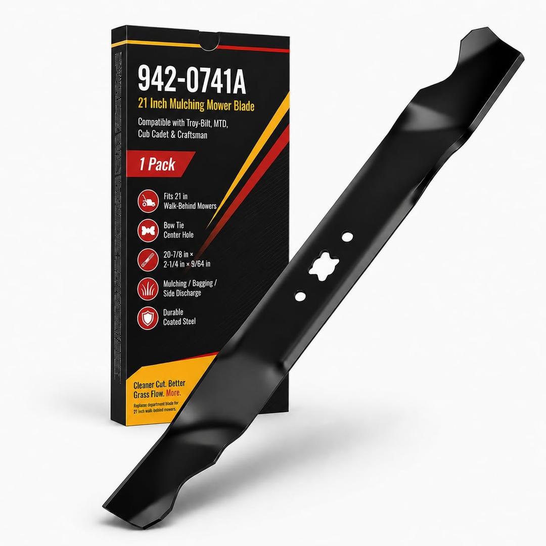 942-0741A 21 Inch Mulching Mower Blade Compatible with Troy-Bilt TB110 TB230 TB240 TB130 TB200 TB160 TB210, MTD Cub Cadet Craftsman Walk Behind Mowers, Replaces 742-0741A CMXGZAM100067, 1 Pack