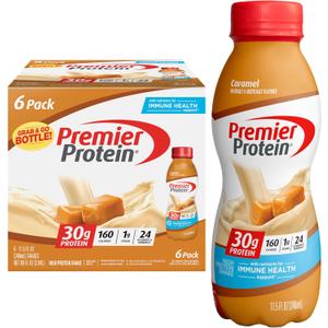 Premier Protein Shake, Caramel, 30g Protein 1g Sugar 24 Vitamins Minerals Nutrients to Support Immune Health, 11.5 fl oz (Pack of 6), EXP 24/SEP/2025