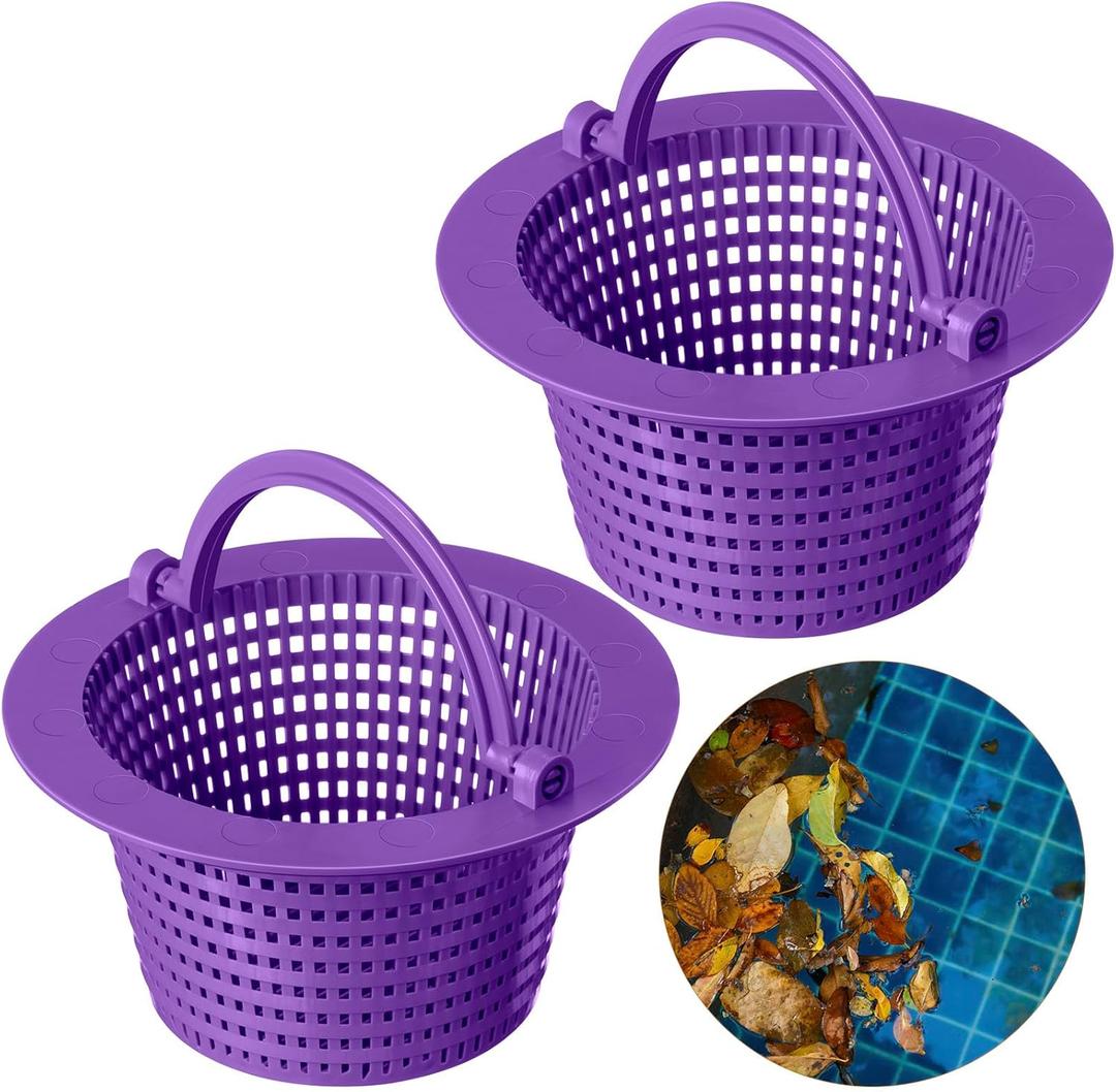 Wenqik 2 Pcs Pool Skimmer Basket with Handle, Leaves Removal Swimming Pool Filter Replacement Basket, Plastic Pool Strainer Basket for Swimming Pools Cleaning, Measures 6.18" Across The Top(Purple)