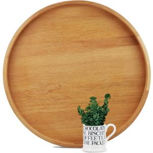 22" Extra Large Round Teak Wood Ottoman Tray with Handles