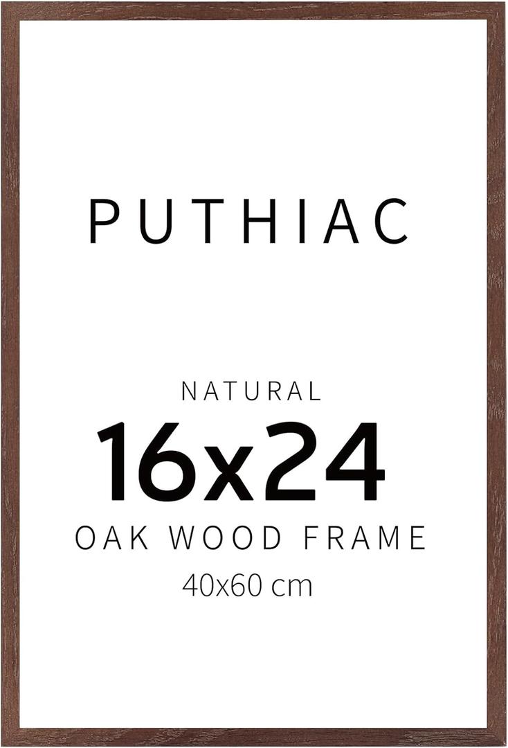 Puthiac 16x24 Walnut Oak Wood Picture Frame - Minimalist 16x24 Poster Frame, 16"x24" Frame Wood, Natural Solid Wooden Picture Frames for Wall Art Photo and Prints (1 Pack, Walnut)
