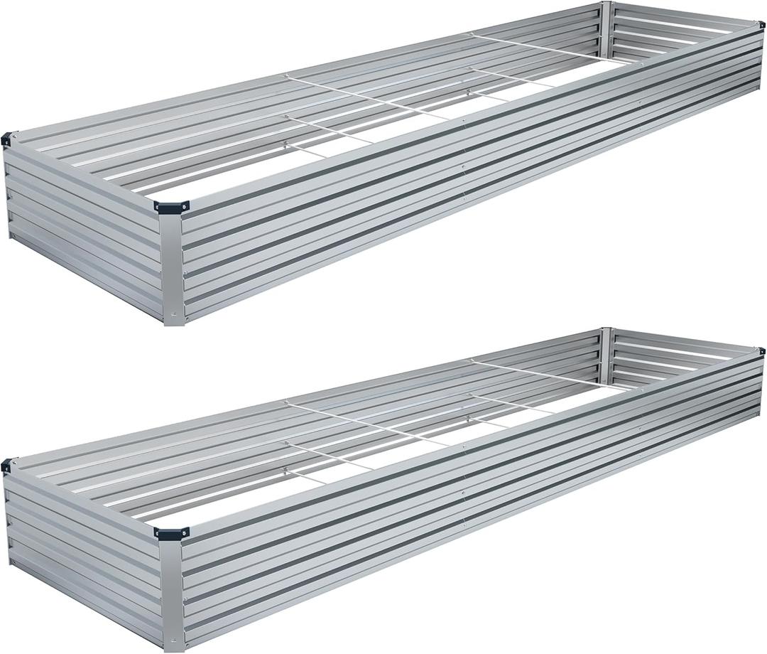 DIIYIV 2PCS 12x4x1FT Galvanized Raised Garden Bed Kit,Vegetable Boxes-Rectangle Metal Flower Box,Large Planter Raised Beds Outdoor Garden for Planting,Fruit,Herb-Silver