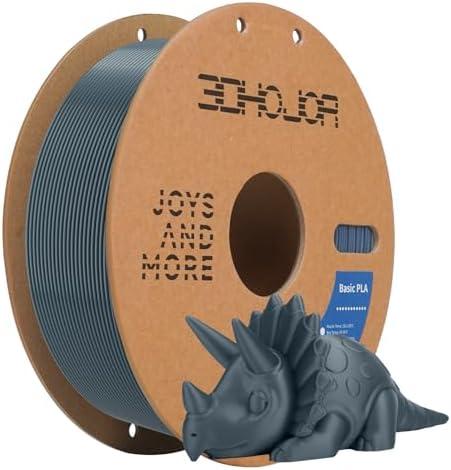 3DHoJor 3D Printing Filament Basic PLA Filament 1.75mm 300mm/s 1kg Cardboard Spool Dimensional Accuracy +/- 0.03 mm Fit Most 3D FDM Printer-Grey
