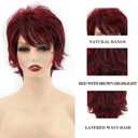 RENERSHOW Short Red Pixie Cut Wavy Wigs for White Women with Bangs Burgundy Highlight Synthetic Wig 6 Inch