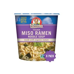 Dr. McDougall's Vegan Miso Ramen Soup - Instant Ramen Noodles Cups - Organic Instant Noodles - Vegan Soup - Vegetarian - 1.9 Ounces - 6 Pack