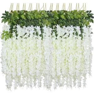 Wisteria Hanging Flowers, 24 Pack Artificial Wisteria Vines Fake Garland Silk Flower String for Wedding Party Garden Outdoor Greenery Home Wall Decoration (24pcs White)