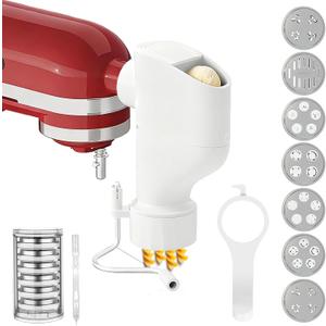 Gourmet Pasta Press Attachment for KitchenAid Stand Mixers, Pasta Maker Attachments with 7 Interchangeable Pasta Plates, Kitchen aid Pasta Attachment for Spaghetti Bucatini Fusilli l Macaroni