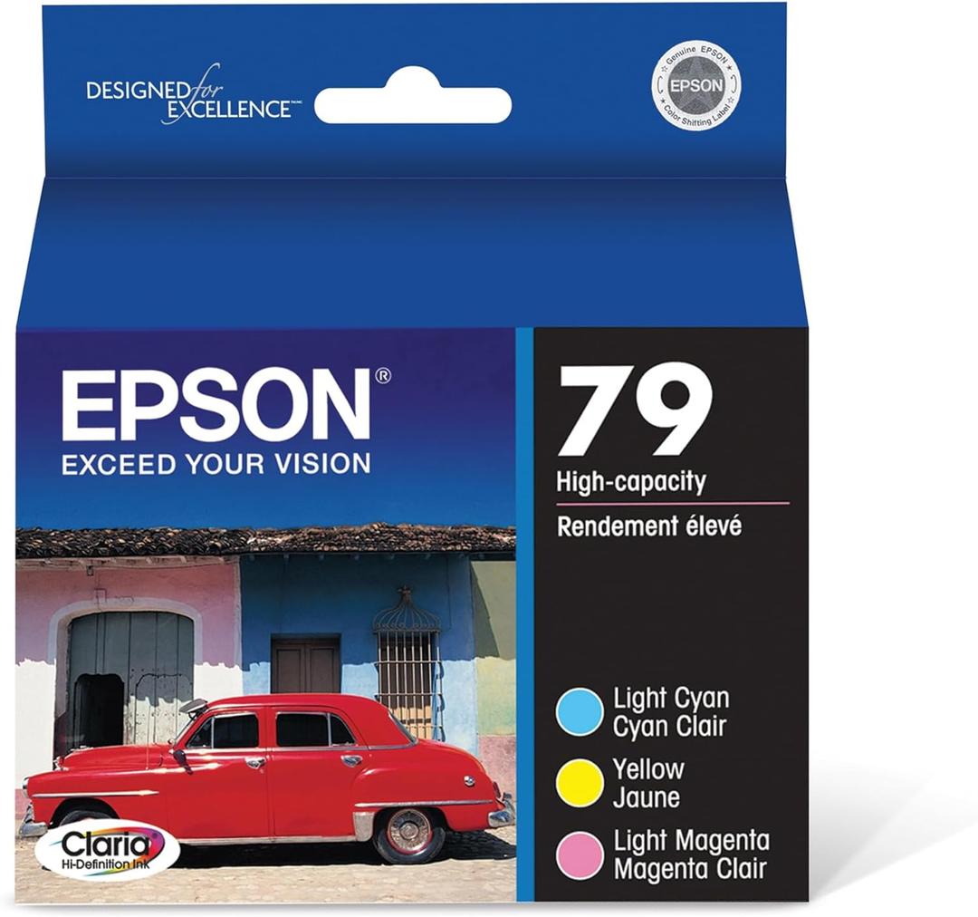 Epson T079921 Claria High-Capacity Color Ink Cartridges Pack of 3 (Yellow, Light Cyan, Light Magenta) Ink