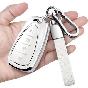 Sindeda for Chevrolet Key Fob Cover with Keychain Soft Full Protection Key Shell Key Case Compatible with 2016-2025 Chevy Equinox Malibu Spark Cruze Traverse Blazer (White, 4 Buttons)