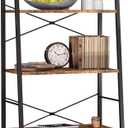 Yusong Ladder Bookshelf, BooksShelf Ladder Shelf, 5-Tier Bookcase for Bedroom, Industrial Book Shelves Storage Rack with Metal Frame for Home Office, Rustic Brown