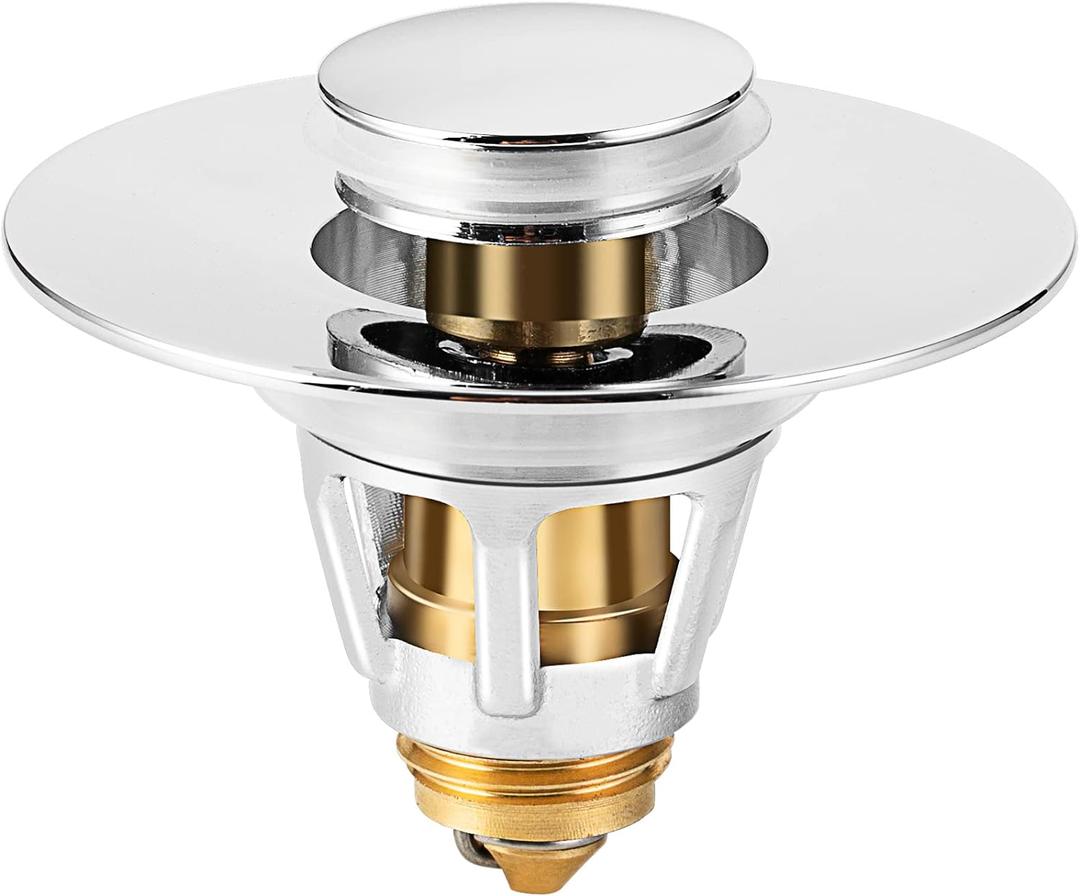 Universal Bathroom Sink Stopper, Basin Pop-up Bathroom Sink Drain Strainer, Bathroom Drain Stopper with Stainless Steel Hair Catcher for 1.1-1.5 Inch Drain(1 PCS, Silver)