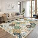 ROYHOME Area Rug - 5x7 Moroccan Trellis Machine Washable Rug Vintage Distressed Floral Carpet Stain Resistant Non-Slip Accent Rug Farmhouse Floor Cover for Dining Bedroom Decor, Beige/Taupe
