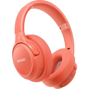 Bluetooth Headphones Over Ear,BERIBES 65H Playtime and 6 EQ Music Modes Wireless Headset with Microphone,HiFi Stereo Foldable Lightweight, Deep Bass for Home Office Outdoors Etc(Orange Red) (Orange red)
