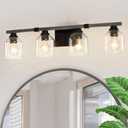 YKLITG 30" Vanity Light for Bathroom,4-Light Black and Gold Bathroom Vanity Light Over Mirror with Clear Glass Shade,Modern Brushed Wall Sconce for Dressing Room,Hallway,Kitchen. (Circle)