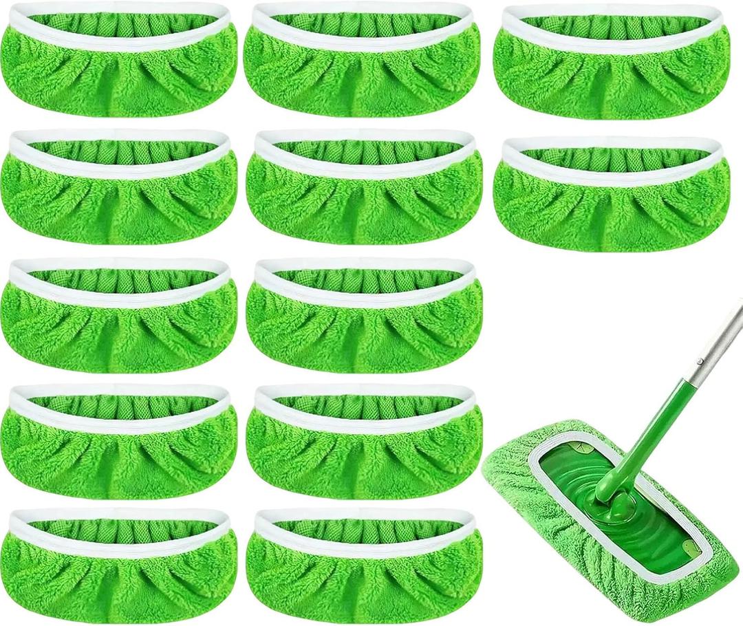 12-Pack Reusable Coral Fleece Mop Pads Washable Wet Mopping Cloths and Dry Sweeping Cloths for Swiffer Sweeper  Washable Wet & Dry Microfiber Pads for Surface/Hardwood Floor Cleaning, Tile & More.