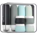 Travel Bottles - 8 Pack, TSA Approved Travel Size Toiletries, Leak Proof Silicone Squeezable Containers in Clear Bag (3oz Bottles + 1oz Jars, Black Gray)