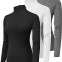 HOPLYNN 3 Pack Turtlenecks Women Long Sleeve Pullover Baselayer Undershirts Tops Turtle Neck Mock Shirts (Large, 3 Pack: 1 Black 1 Grey 1 White)