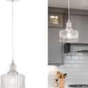 Brushed Nickel Pendant Lights Kitchen Island, Vintage Pendant Light Clear Striped Glass Lmapshade, Rustic Kitchen Pendant Lighting Over Island, Adjustable Hanging Light for Dining Room Hallway (6.9in-1pc)