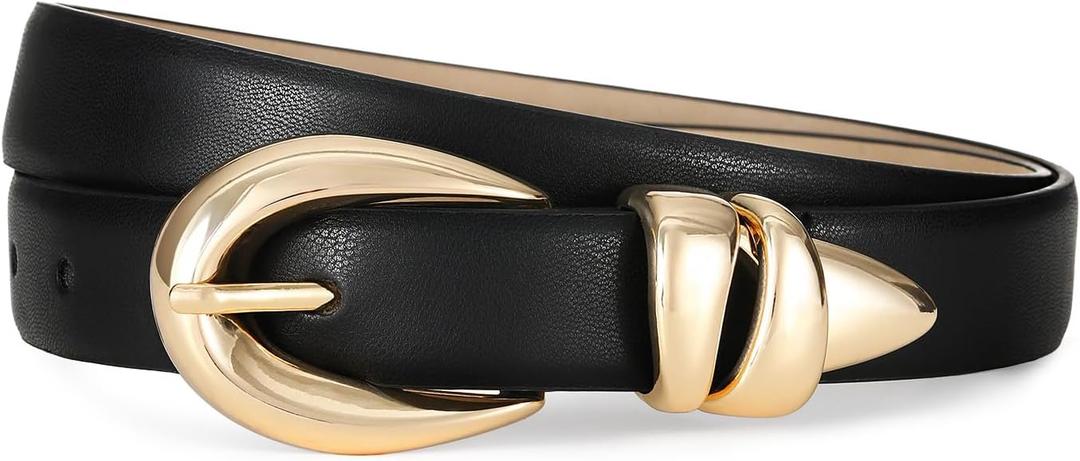Fashion Waist Belt with Gold Buckle Women's Belts for Jeans Stylish Leather Belts for Women (Black)