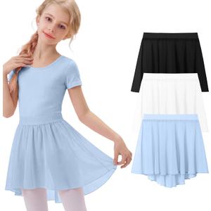 4 x 3 Pack Girls' Ballet Skirts | Dance, Wrap, Toddler, Kids, Ballerina, Chiffon, Elastic Waist, Dancewear, for 2-12 Years, Soft, Stretchy (Blue)