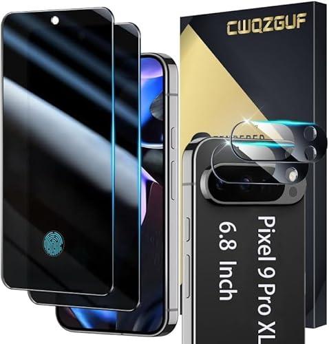 [2+2 Pack] Privacy Screen Protector Compatible with Pixel 9 Pro XL 5G, 2 Tempered Glass Film with 2 Camera Lens Protectors, High Clarity, Bubble Free, Anti-Spy Protection Pack of 3