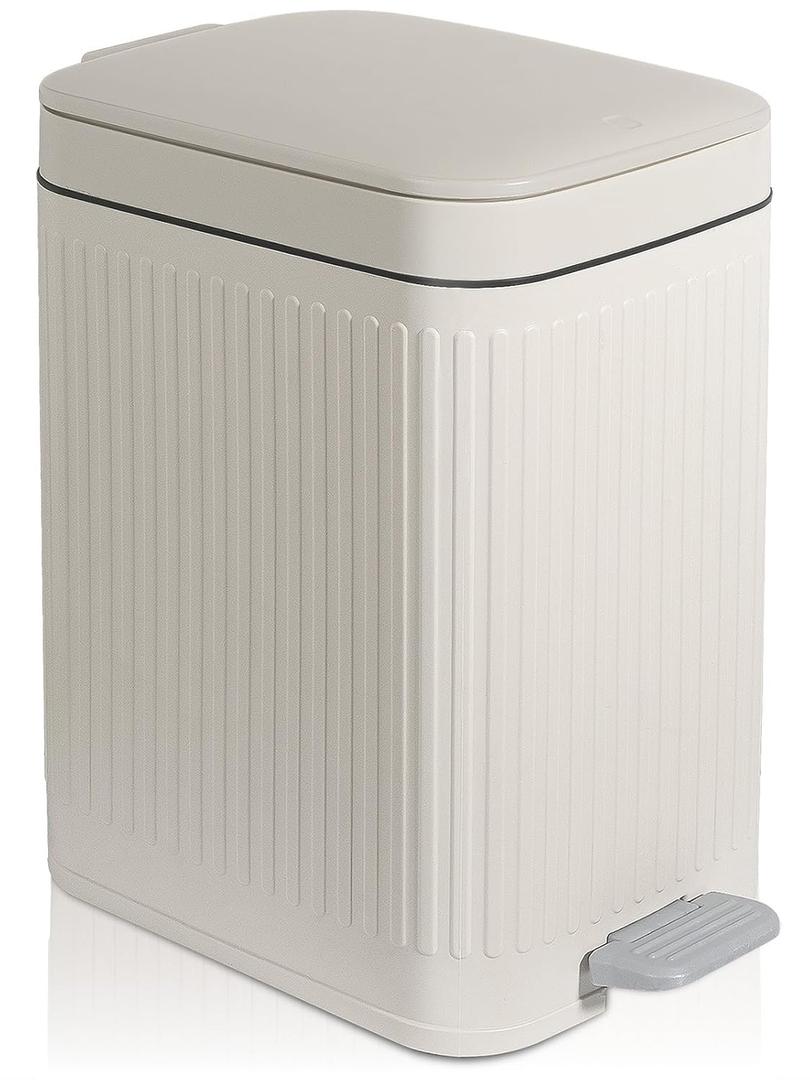 rejomiik Small Bathroom Trash Can with Lid Slim Soft Close Garbage Can Step Wastebasket Container Trash Bin for Office Bedroom Kitchen Living Room (2.6 Gallon Cream)