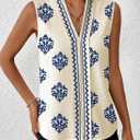 BLENCOT Women's Summer Tank Tops Chiffon V Neck Sleeveless Floral Printed Shirts Blouse (L)