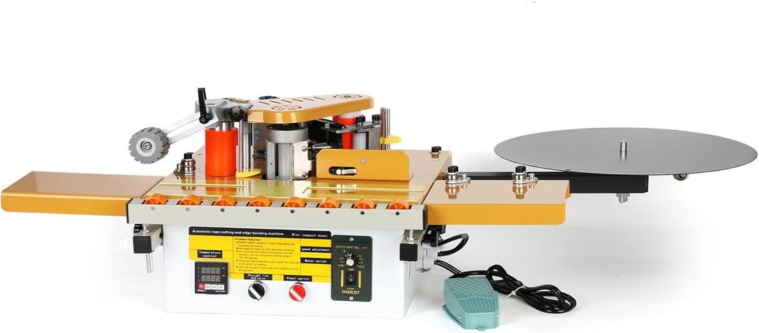 Woodworking Edge Banding Machine, Portable Edge Bander for Curve & Straight Edges with Dual-Side Glue Application, Automatic Tape CuttingDigital Temp Control, Adjustable Speed (5m/10min), 110V