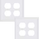 2-Pack Double Duplex Outlet Cover, Pure White Decorative Switch Plates and Outlet Covers for Electrical Outlets, Durable Zinc Alloy Wall Plates, 2 Gang Receptacle Cover, Corrosion Resistant